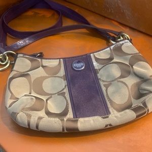 Coach tan/purple crossbody purse